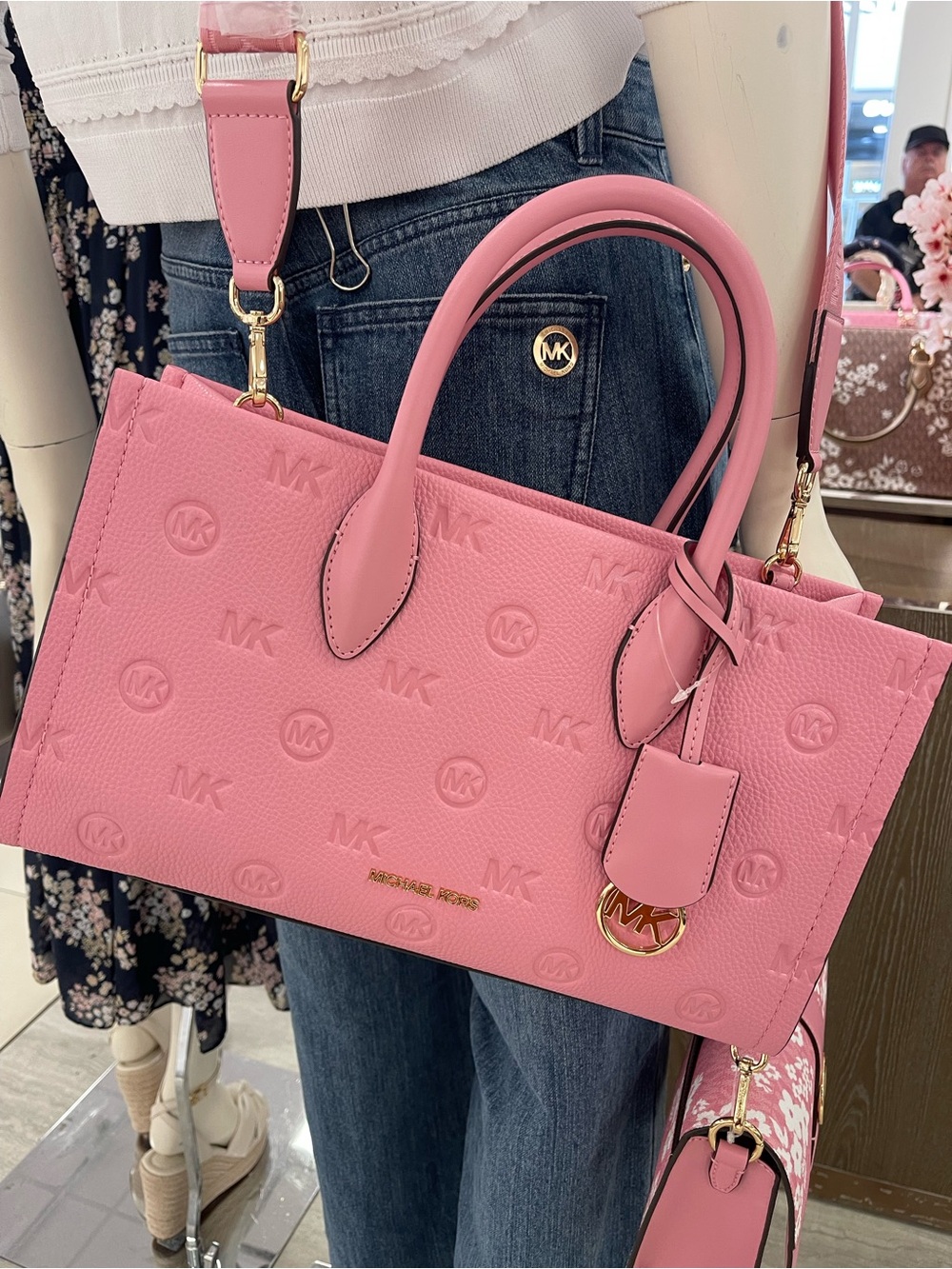Michael Kors Mirella Med Logo Debossed Satchel Shoulder Tote Handbag Crossbody - Picture 11 of 16